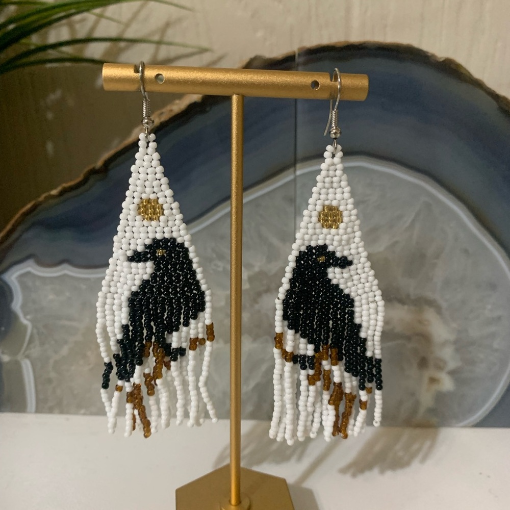 Handcrafted Raven Beaded Earrings